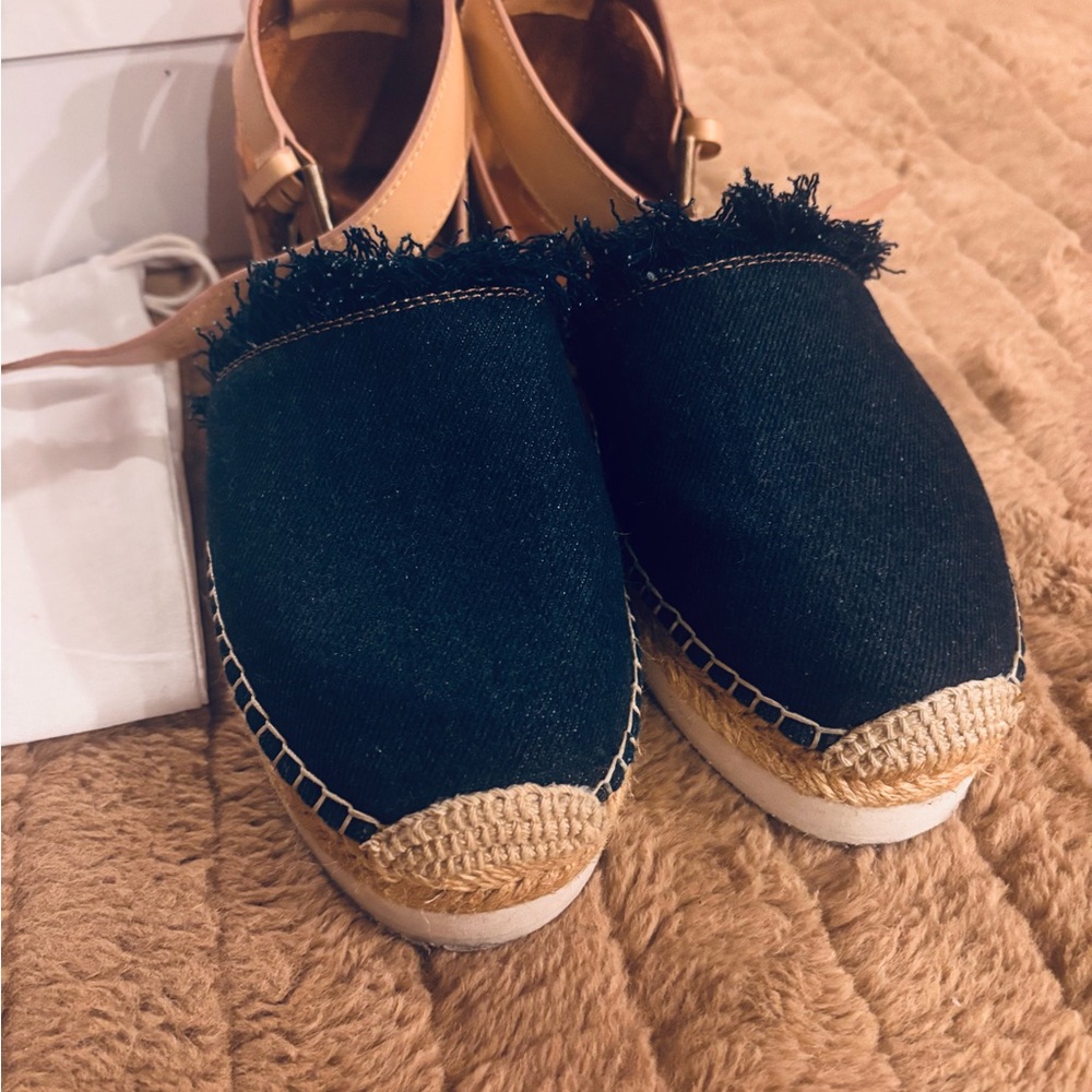 See By Chloe Denim and Tan Espadrille Flats